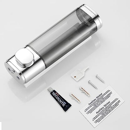 Pollock Shampoo and Conditioner Dispenser Wall Mounted, Shower Soap Dispenser 2 Chamber No Drill, Shampoo Dispenser for Shower, Body Wash Dispenser for Bathroom, Large Capacity, (Silver DG1 Chamber) - color: Silver Dg1 Chamber