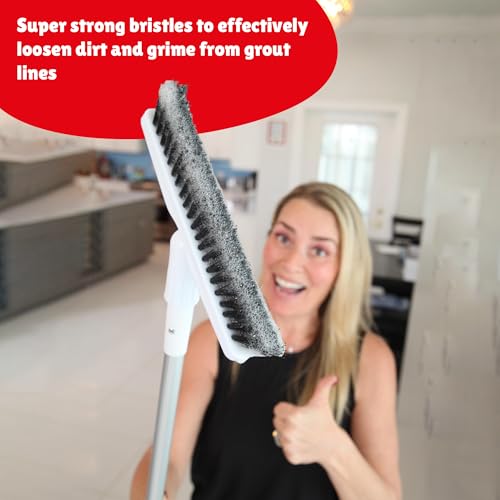 Grout Brush - Heavy Duty Grout Scrub Brush with Long Handle - Shower Floor Scrubber for Cleaning - Tile Scrub Brush with Stiff Bristles - Grout Cleaner Brush for Tile Floors, Bathroom, Shower Corners