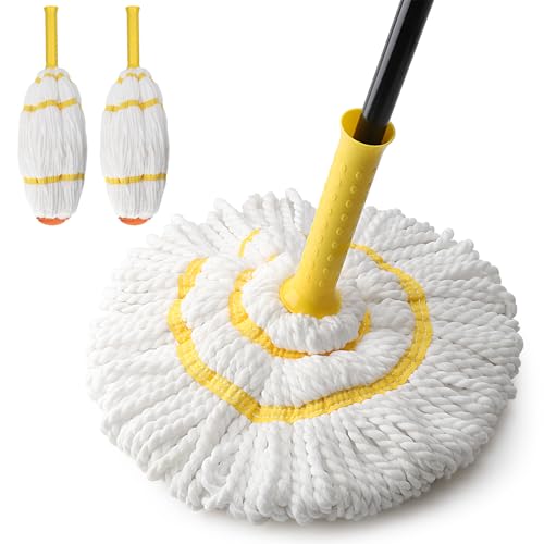 Self-Wringing Twist Mops with 1 Extra Refill, Microfiber Mops for Floor Cleaning with 57 " Long Handle, Easy Wringing Floor Mop for Hardwood Commercial Household Clean (1 Handle & 2 Mop Heads) - color: Yellow (1 Handle & 2 Mop Heads)