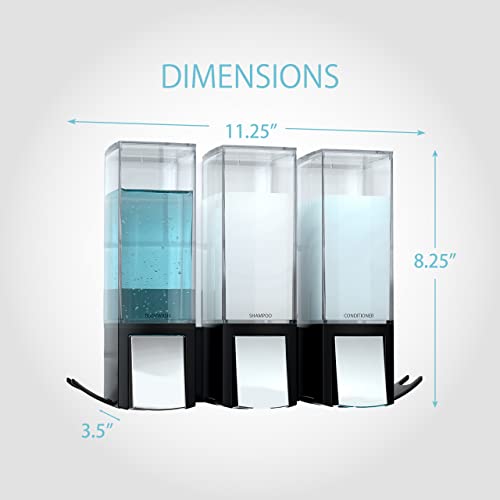 Better Living Products 77384 CLEVER Soap and Shower Triple Dispenser, Black/Chrome - color: Black/Chrome, style: Triple Dispenser