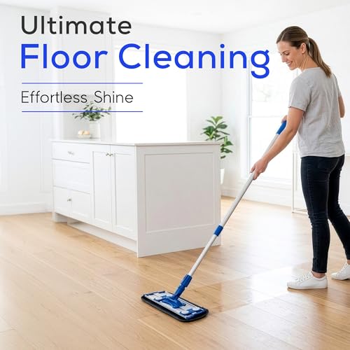 Microfiber Flat Mop with 360° Rotation for Floor Cleaning – Adjustable Aluminum Handle (81–140 cm), Hook and Loop Head, Reusable Microfiber Pads, Lightweight for Hardwood, Tile & Laminate Floors