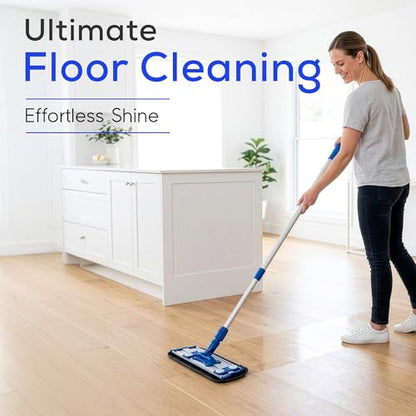 Microfiber Flat Mop with 360° Rotation for Floor Cleaning – Adjustable Aluminum Handle (81–140 cm), Hook and Loop Head, Reusable Microfiber Pads, Lightweight for Hardwood, Tile & Laminate Floors