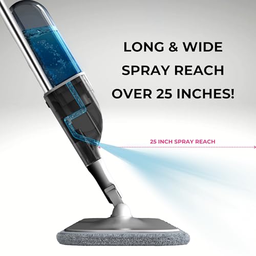 True & Tidy® SPRAY-250 Multi-Surface Spray Mop with Refillable Water Bottle for Floor Cleaning, Works on Wood, Tile, Marble etc, Use Any Cleaning Solution, Machine Washable Microfiber Mop Pads, Gray
