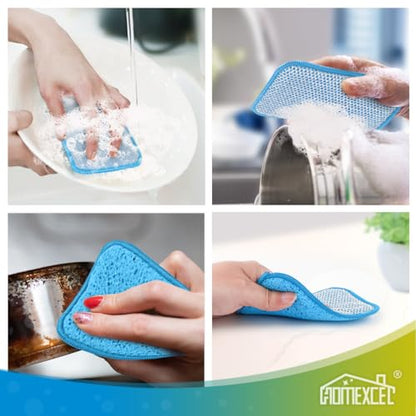 HOMEXCEL 12 Pack Scrub & Wipe Cloths, Scrub Sponges with Non-Scratch Wire Dishwashing Rag for Kitchen, All-Purpose Cloth for Dishes, Pots, Pans, Non-Stick Cookware, Countertops (Blue) - color: Blue