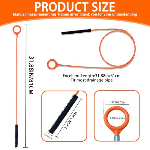 Drain Clog Remover,5 Pack 31.88inch Drain Snake Hair Removal Tool,Shower Sink Unclogger Tool,Hair Catcher Auger Cleaner Tool for Toilet,Kitchen Sink,Bathroom Tub,Floor Drains,Sewer,Pipe Drains Opener