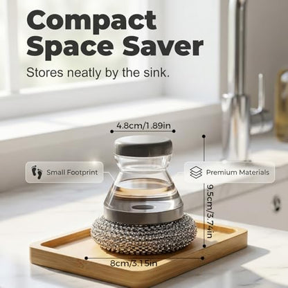 Comfort Grip Soap Dispensing Kitchen Scrub Brush, Dish Brush with Soap Dispenser & Handle, Extra Strong Scrubbing for Stubborn Residue on Pots Pans & BBQ Grill (1pc Brush Head + Handle) - color: 1pc Brush Head + Handle