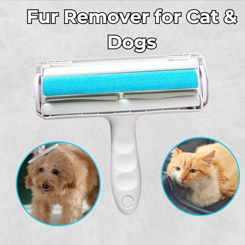 Portable Pet Hair Remover | Reusable Lint Roller for Cat and Dog | Hair Remover for Furniture, Couch, Carpet, Clothing, Seat and Bedding (Blue) - color: Blue