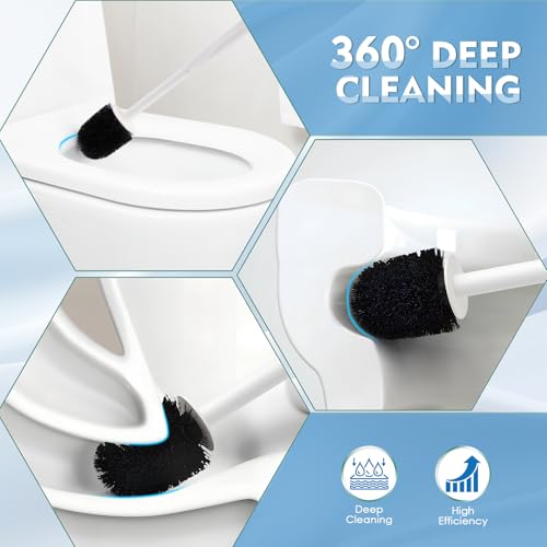2 Pack Toilet Brush for Bathroom, Toilet Brush and Holder Set, Toilet Bowl Brush with Long Handle for Drip-Proof Deep Cleaning with Hidden Scrubber Brush White