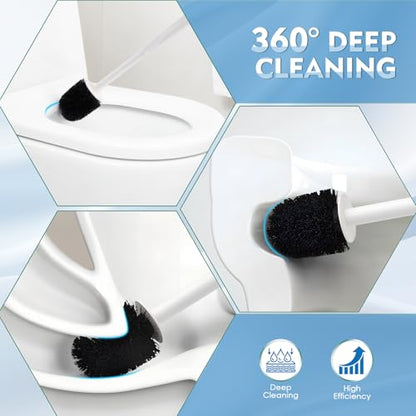 2 Pack Toilet Brush for Bathroom, Toilet Brush and Holder Set, Toilet Bowl Brush with Long Handle for Drip-Proof Deep Cleaning with Hidden Scrubber Brush White