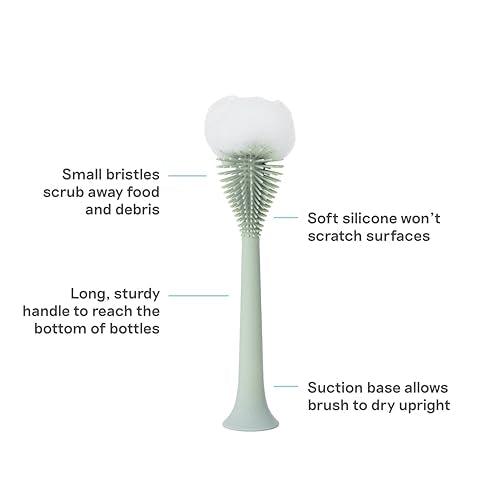 ezpz Bottle Brush (Sage) - Odor-Resistant Silicone Cleaning Tool with Long Sturdy Handle and Suction Base - Flexible Top for Tight Spaces - Gently Cleans Cups, Glasses, Bottles and Accessories - color: Sage
