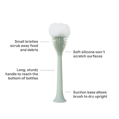 ezpz Bottle Brush (Sage) - Odor-Resistant Silicone Cleaning Tool with Long Sturdy Handle and Suction Base - Flexible Top for Tight Spaces - Gently Cleans Cups, Glasses, Bottles and Accessories - color: Sage