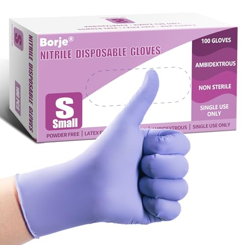 Borje Nitrile Exam Gloves Small, 100 Count Disposable Gloves, Iris Blue, Latex-Free Powder-Free, Food Safe, Cooking, Cleaning - size: Small, style: Iris Blue of 100