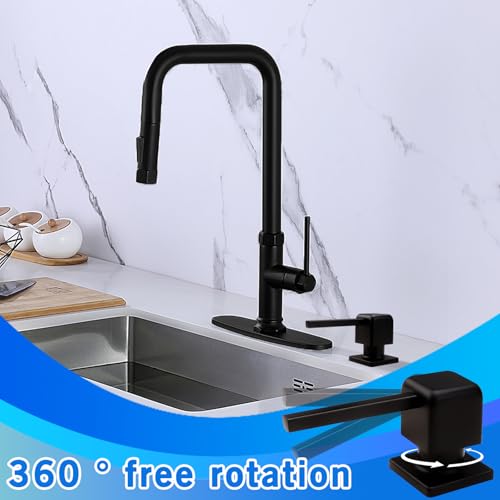 Bulit in Soap Dispenser Matte Black, Soap Dispenser for Kitchen Sink with 17 OZ Above The Sink Refillable Bottle Countertop Pump, Stainless Steel Pump Head Design - color: Matte Black-1