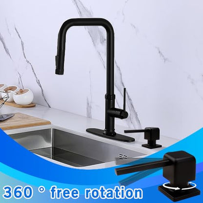 Bulit in Soap Dispenser Matte Black, Soap Dispenser for Kitchen Sink with 17 OZ Above The Sink Refillable Bottle Countertop Pump, Stainless Steel Pump Head Design - color: Matte Black-1