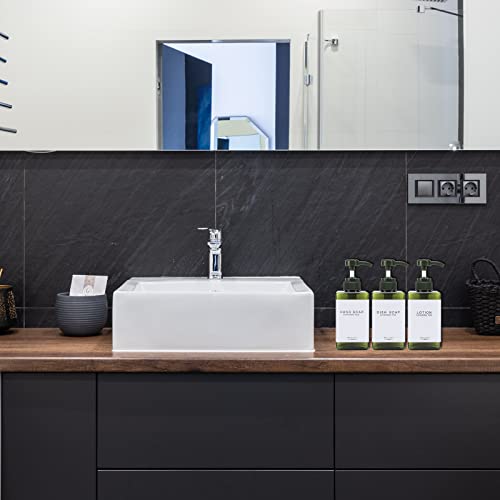 Plastic Refillable Hand Soap Dispenser Modern Square Pump Bottle for Bathroom Vanities or Kitchen Sink, Countertops - 3 Packs with Waterproof Label(Green) - color: 3 Bottles-green