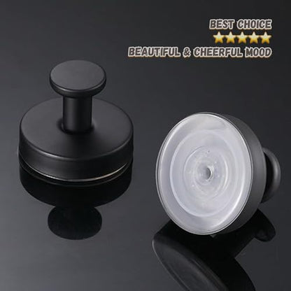 Kairsya Towel Hooks for Bathroom No Drill, Suction Cup Hooks for Shower Waterproof, Adhesive Wall Hooks for Glass Tile Marble Black, 2 Pack Black - color: Black