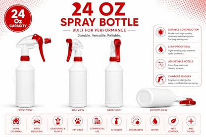 Plastic Spray Bottle, 2 Pack, 24 Oz with Adjustable Nozzle, Heavy Duty Leak Proof Mist Empty Water Bottle Sprayer for Cleaning, Chemicals, Hair, Planting & All-Purpose Use (Red) - color: Red