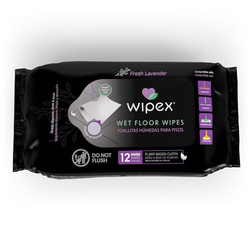 Wipex XL Wet Floor Wipes for Squeegee Stick, Cuban Mop or Sweeping Mop, Plant Based Multi Surface Cleaning Wipes, Lavender Scent, Huge Disposable Wipes (24" x 14"), Extra Thick, 12 Count (Pack of 1) - size: 12 Count (Pack of 1)