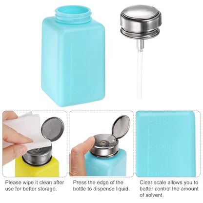 HARFINGTON Solvent Alcohol Dispensers 200ml(6.8oz) Push Down Liquid Dispenser Pump Bottle with Sealing Stainless Steel Lid for Acetone Cleanser Polish Remover, Blue - color: Blue, size: 6.8 Ounces