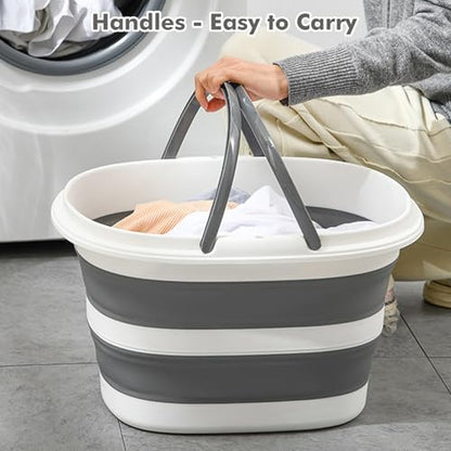 Collapsible Mop Bucket with Handles 4.2 Gallon Foldable Tub for Cleaning Large Silicone Pop Up Buckets Portable Collapse Camping Car Wash Basket for Space-Saving Storage - size: 4.2 Gallon - Bucket