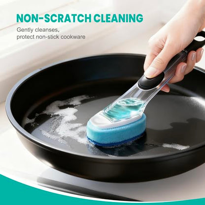 Dish Wand with Handle,Non-Scratch Dishwand Refills Replacement Sponge Heads | Leak-Proof Soap Control Dispenser Scrub Sponges, Advanced Scrubber Brush Pads for Kitchen Cleaning Dishes Sink Washing Tool ﻿ - size: 5Pcs(1Handle+4Refills)