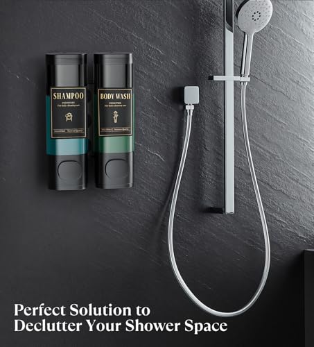 Luxspire Shampoo and Conditioner Dispenser, No Drill Wall Mounted Shower Soap Dispenser 2 Chamber with Waterproof Labels, Easy Refill Soap Dispenser for Bathroom Hotel Kitchen, Black - color: Black, size: 2 Chamber