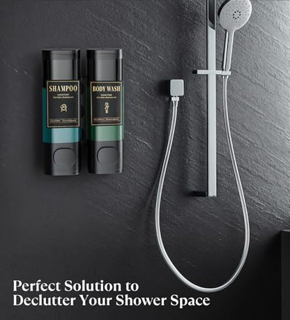 Luxspire Shampoo and Conditioner Dispenser, No Drill Wall Mounted Shower Soap Dispenser 2 Chamber with Waterproof Labels, Easy Refill Soap Dispenser for Bathroom Hotel Kitchen, Black - color: Black, size: 2 Chamber