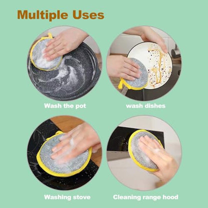 Double-Sided Non-Scratch Dish Sponge Scrubber - Reusable Round Scouring Pads for Dishes, Pots & Pans, Kitchen Sink Cleaning Tool (5)