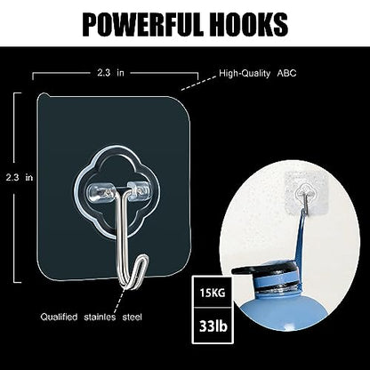 Adhesive Hooks, 32 Pack 33lb(Max) Sticky Hooks, Transparent Reusable Removable Adhesive Hooks for Hanging, Wall Hooks for Hanging Can be Use for Kitchen Bathroom Shower Outdoor Home Improvement