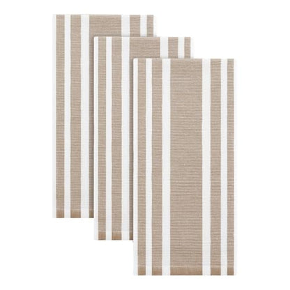 Homaxy Premium Kitchen Towels 18”x 28”, Large Cotton 380 GSM Kitchen Hand Towels, Stripe and Terry Dish Towel, Highly Absorbent Tea Towel Set with Hanging Loop, 3 Pack, Khaki - color: Khaki Stripe, style: 3-pack