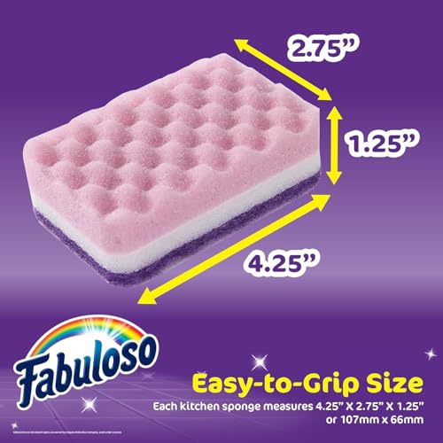 Fabuloso Scratch-Free Kitchen Dish Sponges Purple Cellulose Scrubber Sponge Scouring Pad Dishes Pots Pans Counters and Sinks Tough on Messes 4.25 x 2.75 x 1.25 in 6 Count 2 Pack Kitchen Cleaning - color: Purple, size: 6 Count (Pack of 2)