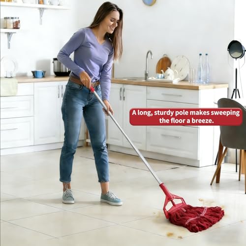 Mop Handle Commercial Heavy Duty Commercial Mop Handle Mop Pole & Mop Stick Replacement Aluminum Industrial Mop Handle with Threaded Clamping Device, Suitable for Cotton & Fiber Mop Heads - color: Red