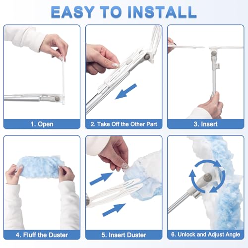 KeFanta Duster Refill Kit with 6 ft Super Extendable Handle Compatible with Swiffer, 360° Disposable Microfiber Dusting Pads for Home Cleaning, Ceiling, Fan, Window, Hard-to-Reach Areas，40Pcs - size: 40 Count+ 6FT Extended Handle