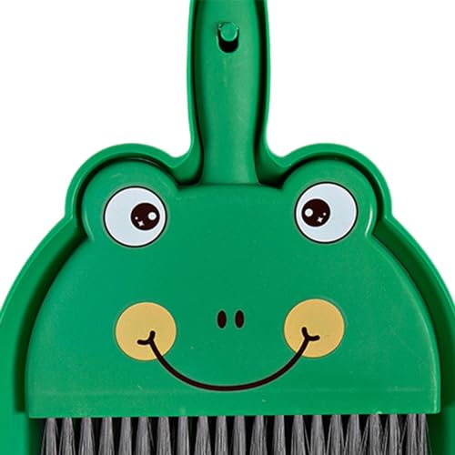 Mini Dustpan and Brush Set， Cleaning Brush and Dustpan Combo ，Dust Pan and Hand Broom for Desk Small Car Camping Travel, Green Frog