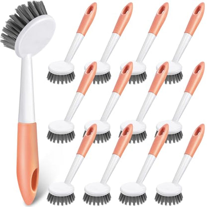 Patelai 12 Pack Kitchen Scrub Dish Brush with Long Handle Dish Scrubber with Stiff Bristles Scrub Brushes for Kitchen Dishes Washing Tools, Pots, Pans and Sink Cleaning (Orange) - color: Orange