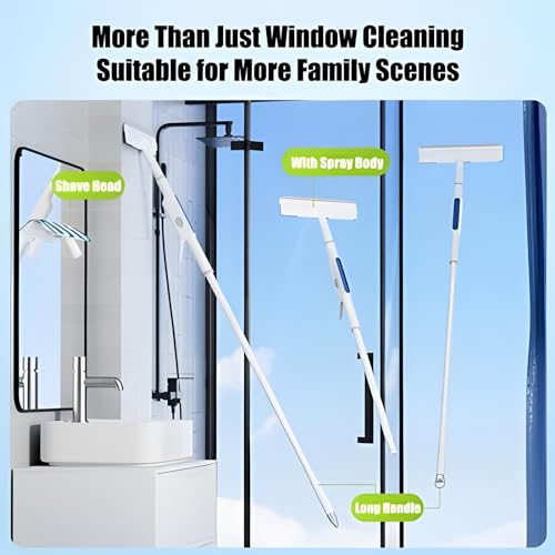 Atlodas Squeegee for Window Cleaning with Spray, Squeegee Window Cleaning Kit with Sprayer, 46-inch Extension Pole, Dual Side Mist Retractable Window Removable Glass Cleaning Mop (1 pcs) - color: 1 Pcs