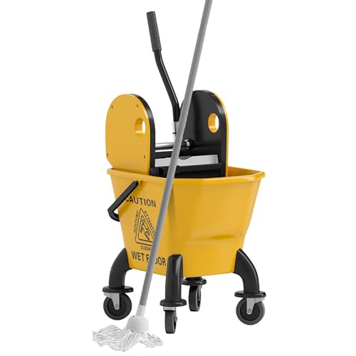 HOMCOM Mop Bucket with Wringer on Wheels for Floor Cleaning, 27.5 Quart Down Press Wringer with Handle and Mop, Yellow - color: Yellow, size: 27.5 Quart