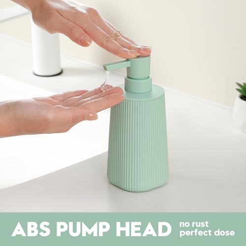 Small Soap Dispenser for Bathroom and Kitchen, Modern Farmhouse Striped Style Plastic Hand Soap Dish Soap Dispenser with Pump Matte Light Green - color: Light Green