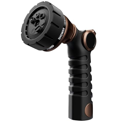 RESTMO Heavy Duty Hose Nozzle, Metal Garden Water Hose Sprayer with 7 Watering Patterns, Thumb Control, On Off Valve, High Pressure Nozzle Sprayer for Watering Plants, Car and Pet Washing - color: Oil Rubbed Bronze