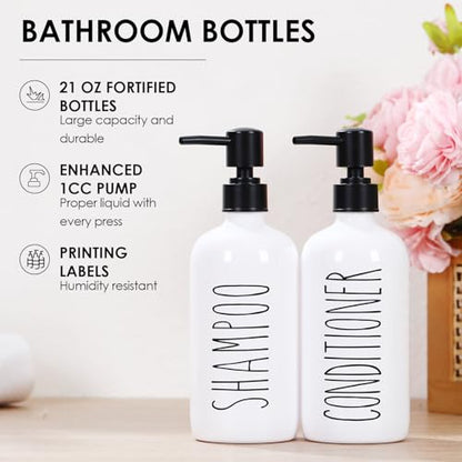 HOMCDALY Shampoo and Conditioner Dispenser Set of 3, 21oz Shower Soap Bottles with Pump, Refillable Shampoo Conditioner Body Wash Dispenser, Bathroom Shower Shampoo Bottles, shampoo container(P-White) - color: White-21oz