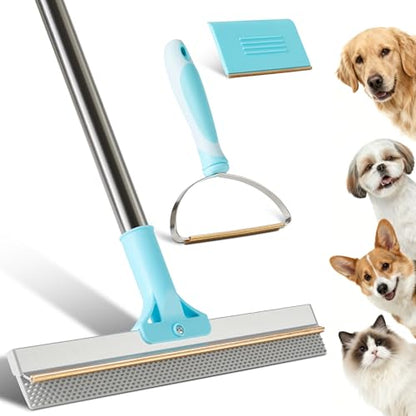 JOYMOOP 3 PCS Carpet Rake for Pet Hair Removal, 63" Adjustable Long Handle and Short Handle Reusable Pet Hair Remover, 1 Mini Cat Dog Hair Carpet Scraper for Rugs, Sofa,Cloth - size: 3 PCS[1 Long Handle+1 Short Handle+1 Mini]