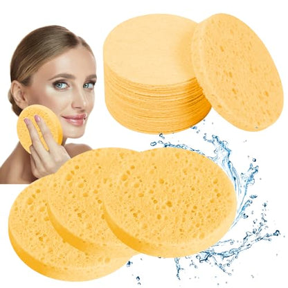 50-Count Facial Sponges Compressed Natural Cellulose Sponge Round Shape Face Sponge for Face Cleansing Exfoliating and Makeup Removal, Yellow - color: 50- Pack Yellow