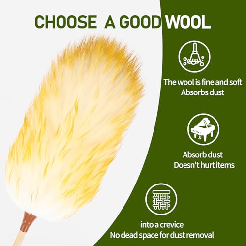 Natural Lambswool Duster 20 Inch Handheld with Wooden Handle Duster Dusting Tool for Blinds Electronics Furniture Delicate Surfaces (2Pcs) - size: 20inch