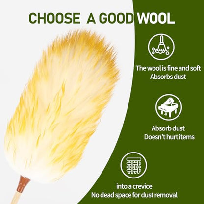 Natural Lambswool Duster 20 Inch Handheld with Wooden Handle Duster Dusting Tool for Blinds Electronics Furniture Delicate Surfaces (2Pcs) - size: 20inch