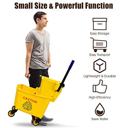 Goplus Commercial Mop Bucket with Wringer, Household Portable Mop Bucket, Ideal for Household and Public Places Floor, 26 Quart Capacity, Yellow (26 Quart) - size: 26 Quart