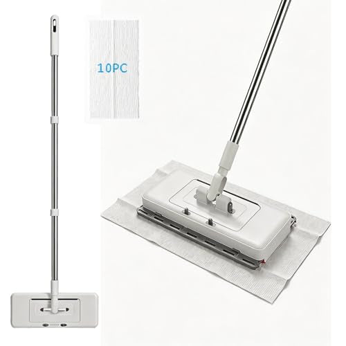 Upgrade Push Clamp Mop Kit - 2-in-1 Full Size Press Grip Lazy Sweeper Mop with Convenient Cloth Changing, Compatible with Swiffer Pads, Hardwood Tile Marble Floor Cleaning, 52in with10 Dry Cloths - size: 52 in large dust mop