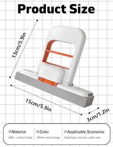 Self Squeezing Mini Mop, Mini Foldable Desktop Mop, Orange Small Sponge Mop, Wet and Dry Use Cleaning System, Replaceable Head, for Desktop, Kitchen, Counter, Glass, Tile (White) - color: White