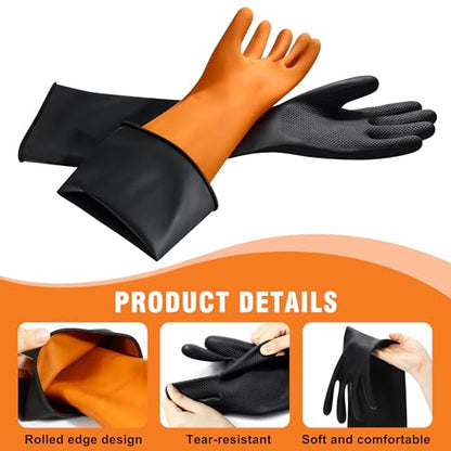 22"Black Anti-Slip Chemical Resistant Rubber Gloves, Long Heavy Duty Glove, Industrial Safety Work Protective Gloves for Men, Forearm Protection Waterproof Resist Strong Acid, Alkali, Oil, XL Size