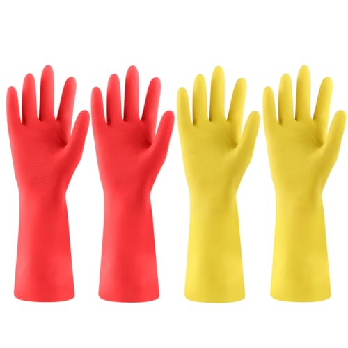 Rubber Kitchen Dishwashing Gloves - 4 Pairs Colorful Reusable Cleaning Gloves for Kitchen Washing Dishes and Household Cleaning(XL, Yellow+Red) - color: Yellow,red, size: X-Large (Pack of 4)