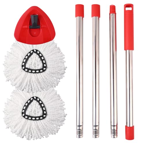 Mop Replacement Heads, Handle, Base Compatible with O Cedar EasyWring 1-Tank Spin Mop System, 2 Microfiber Mop Head Refills, 4-Section Iron Handle 30-58in and 1 Spin Base Cover Set